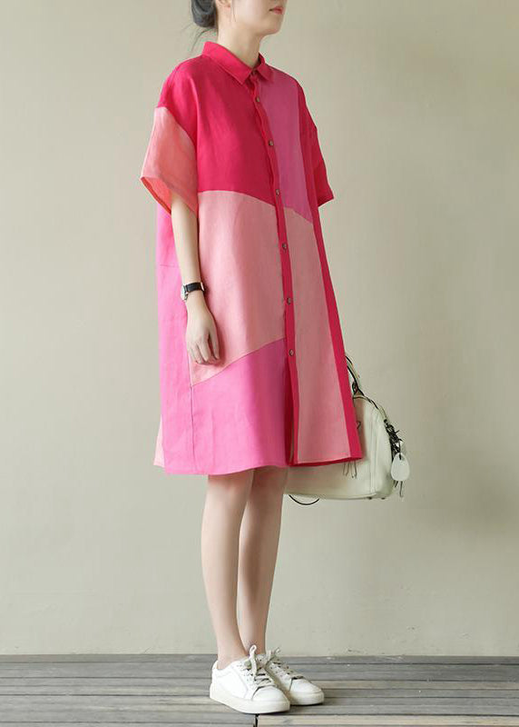 Collar Colorblock Loose Pan Summer Dress Peter Cotton Shirts