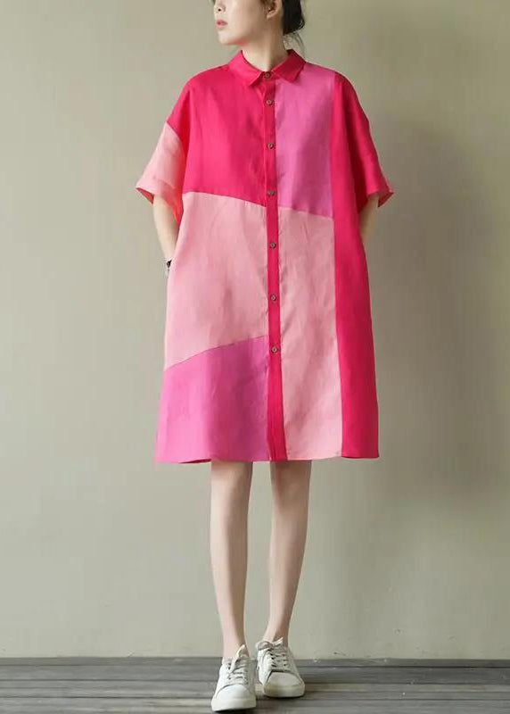 Collar Colorblock Loose Pan Summer Dress Peter Cotton Shirts
