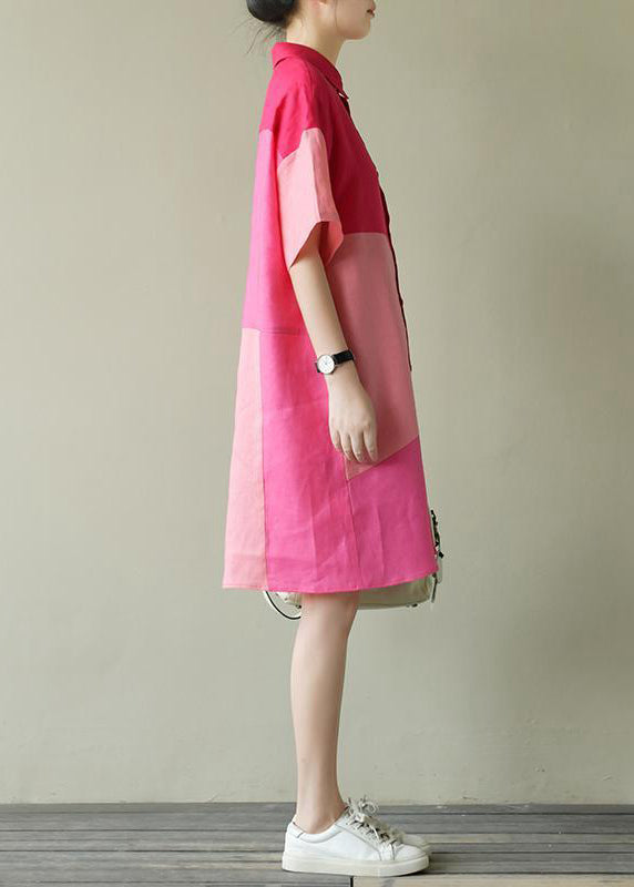 Collar Colorblock Loose Pan Summer Dress Peter Cotton Shirts