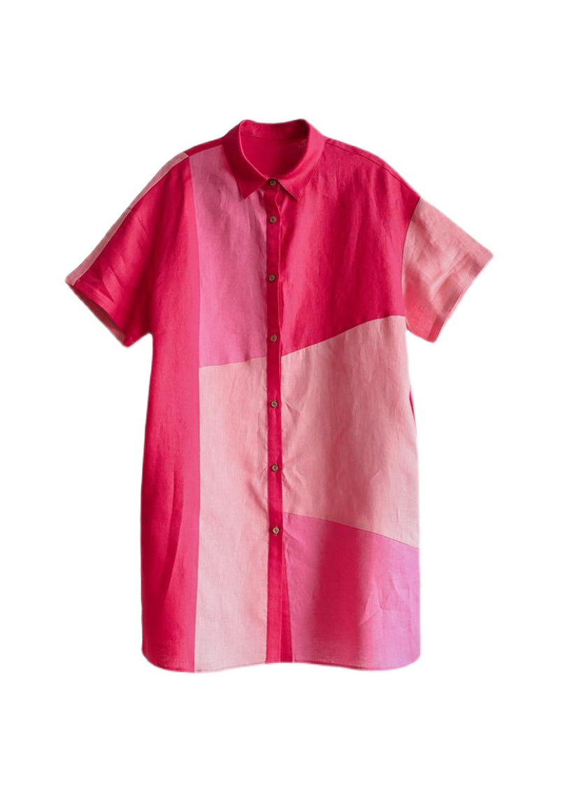 Collar Colorblock Loose Pan Summer Dress Peter Cotton Shirts