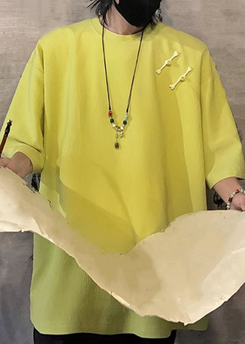 T Men Half Cotton Green Solid Shirts Fluorescent Loose Button