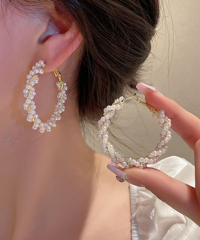 Hoop Pearl Loose Earrings Copper Alloy Gold