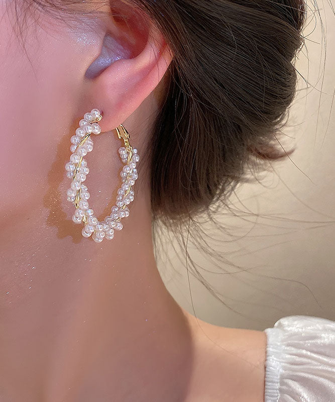 Hoop Pearl Loose Earrings Copper Alloy Gold