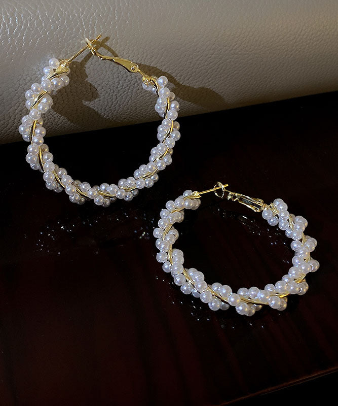 Hoop Pearl Loose Earrings Copper Alloy Gold