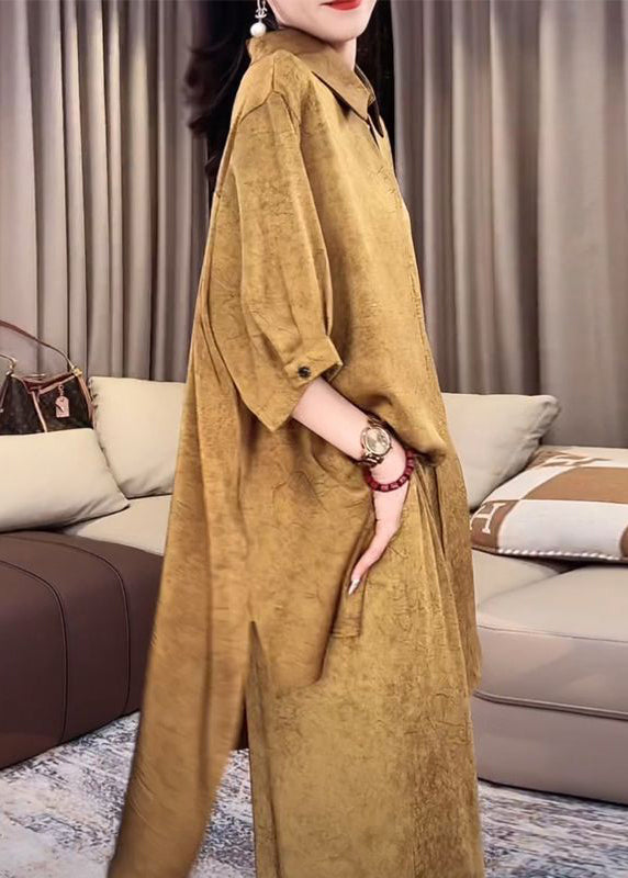 Peter Gold Set Open Side Pan Collar Silk Two Half Pieces Loose