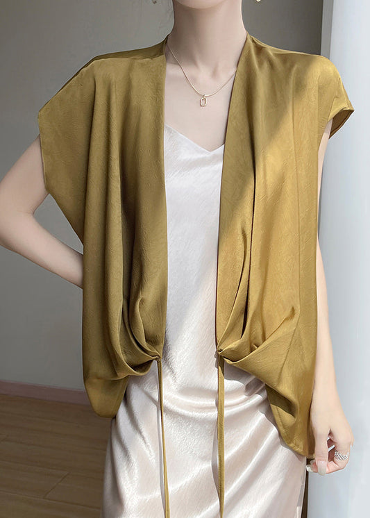 Shirts Loose Summer Gold V Up Lace Neck Silk