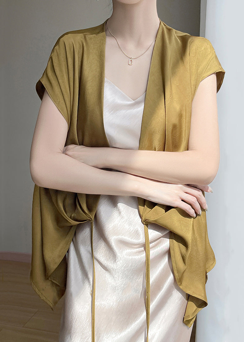 Shirts Loose Summer Gold V Up Lace Neck Silk