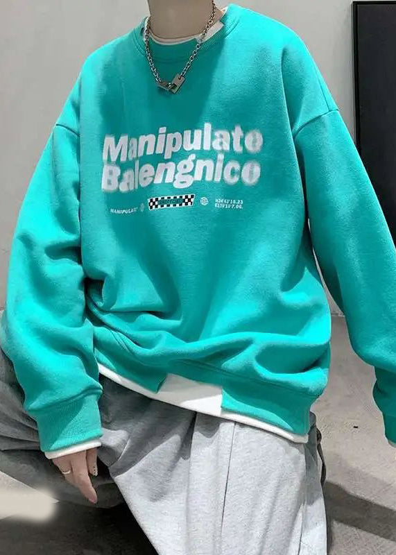 Loose Two Cotton Neck Sweatshirt Pieces O False Men Green Letter