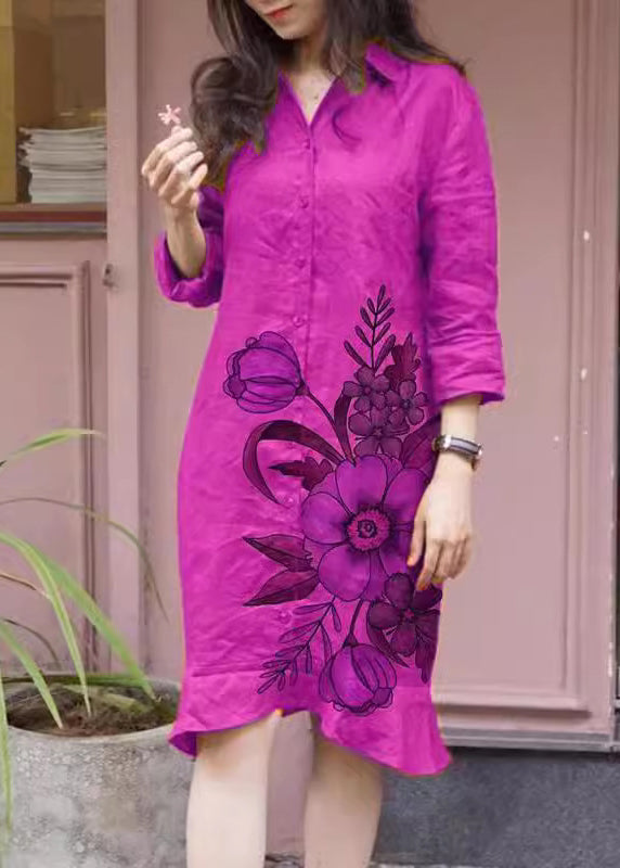 Loose Button Long Pan Peter Green Fall Collar Shirts Print Dress