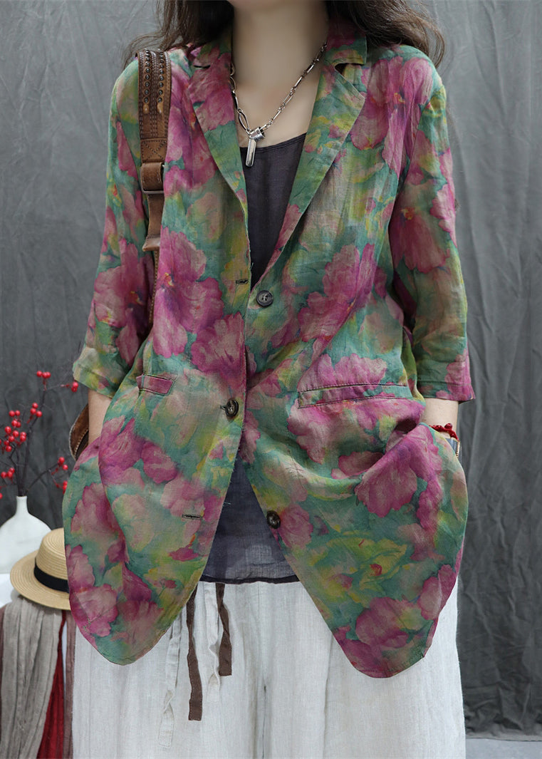 Loose Print Coats Green Collar Peter Spring Pan Cotton