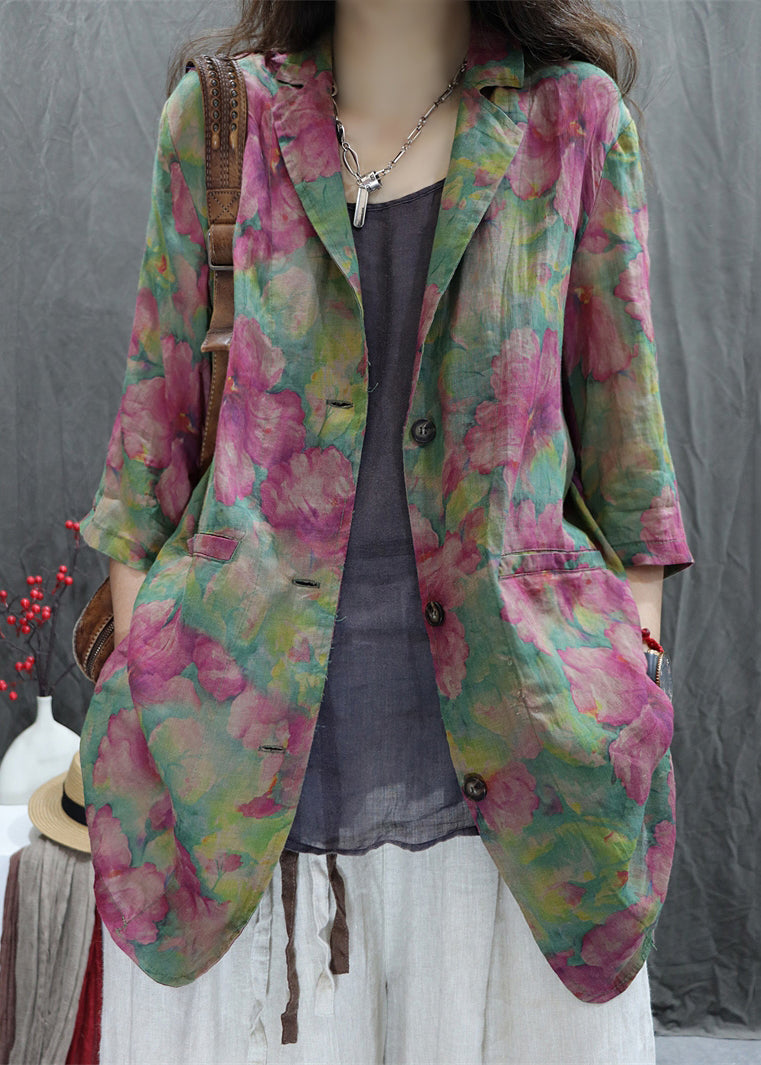 Loose Print Coats Green Collar Peter Spring Pan Cotton