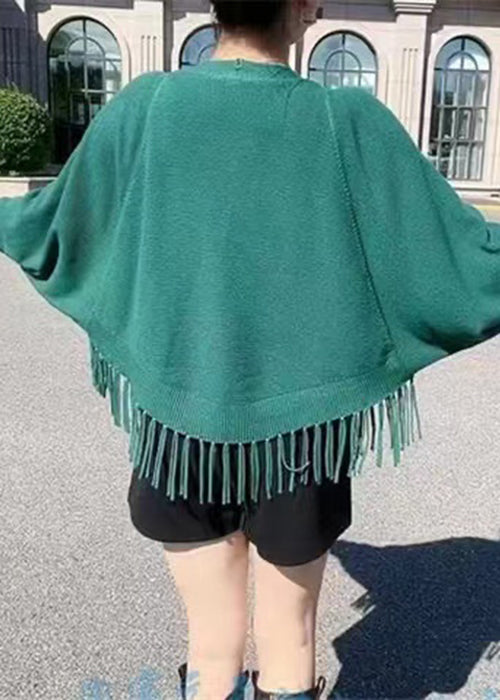 Loose Green Tasseled Button Knit Cardigans Batwing Sleeve Ada Fashion