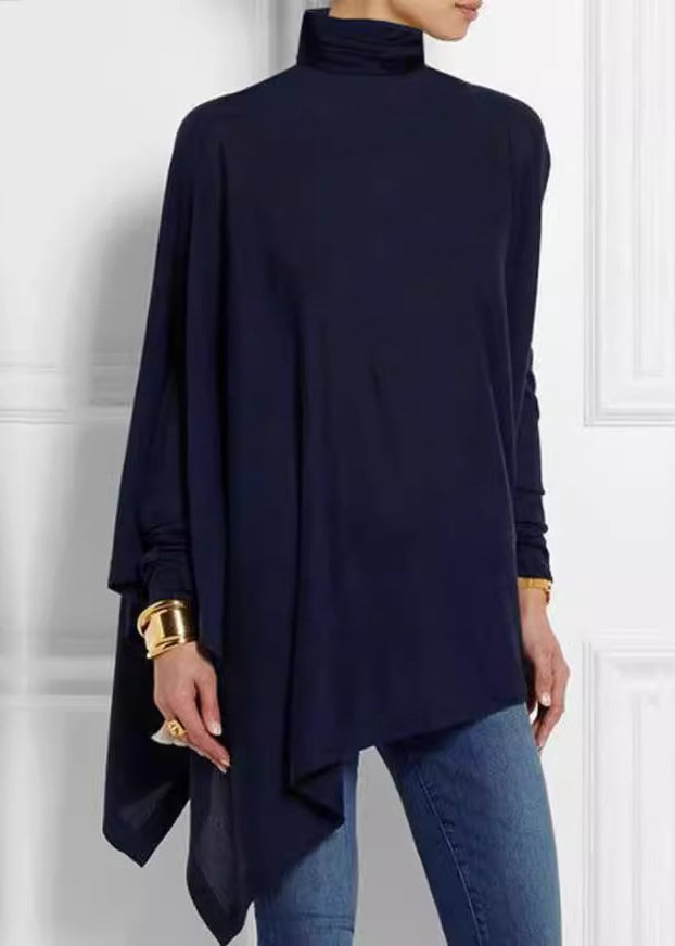 Green Loose Turtleneck Top Asymmetrical Spring