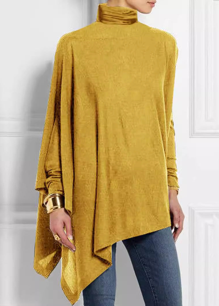 Green Loose Turtleneck Top Asymmetrical Spring