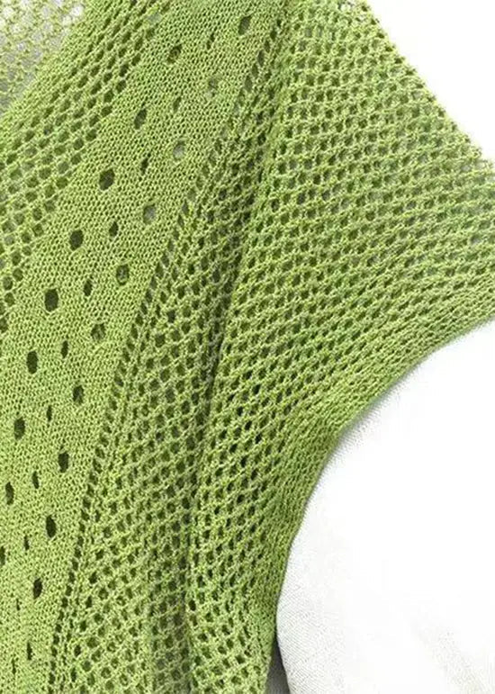 Loose Green V Neck Tasseled Hollow Out Knit Dress Summer HA1001 Ada Fashion