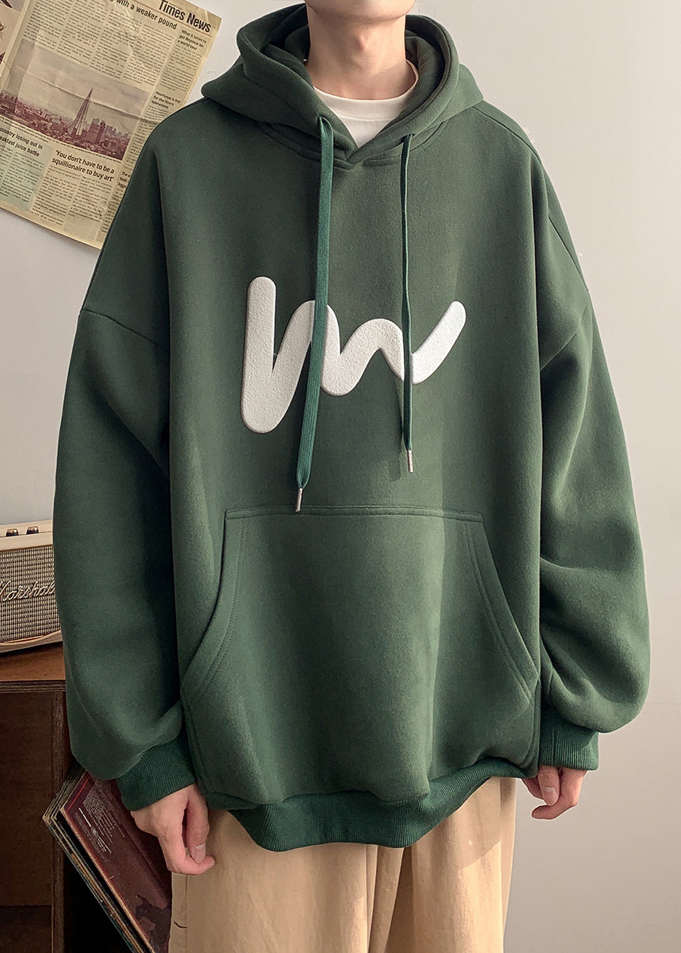 Loose Grey Hooded Pockets Cotton Men Sweatshirt Spring YQ028