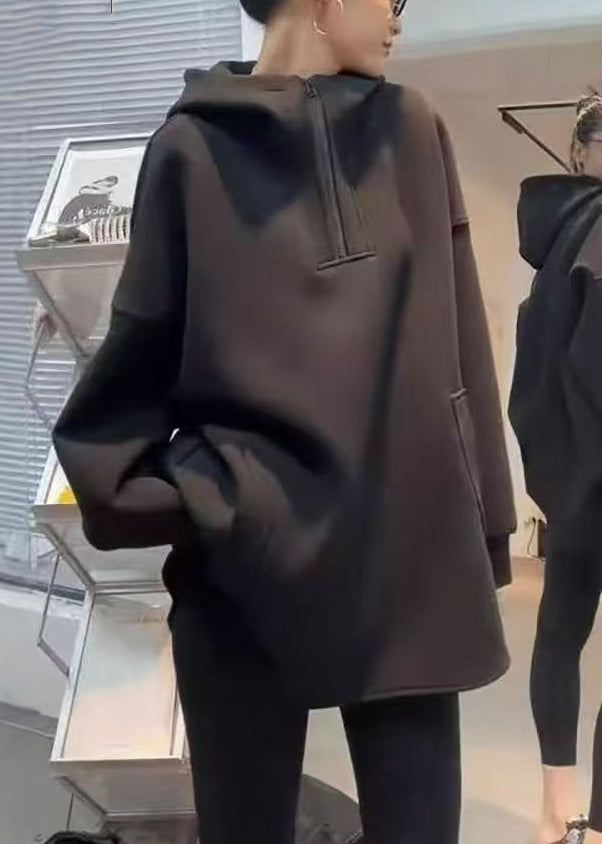 Hooded Zippered Grey Loose Spring Cotton Sweatshirts