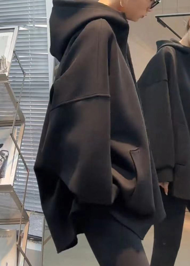 Hooded Zippered Grey Loose Spring Cotton Sweatshirts