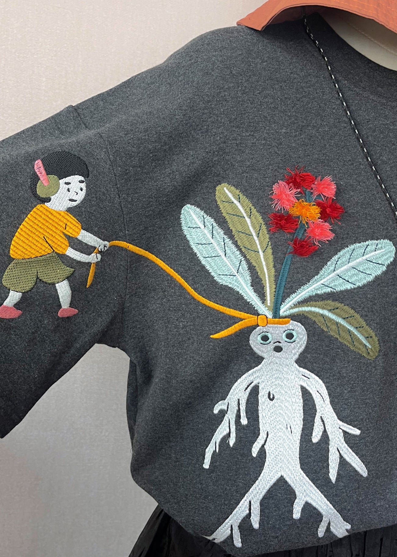 Loose Grey O-Neck Embroidered Cotton T Shirt Summer YH022