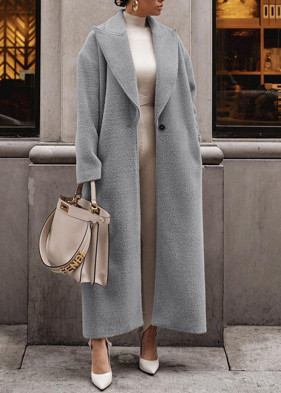 Coat Collar Peter Button Pan Long Spring Khaki Pockets Loose