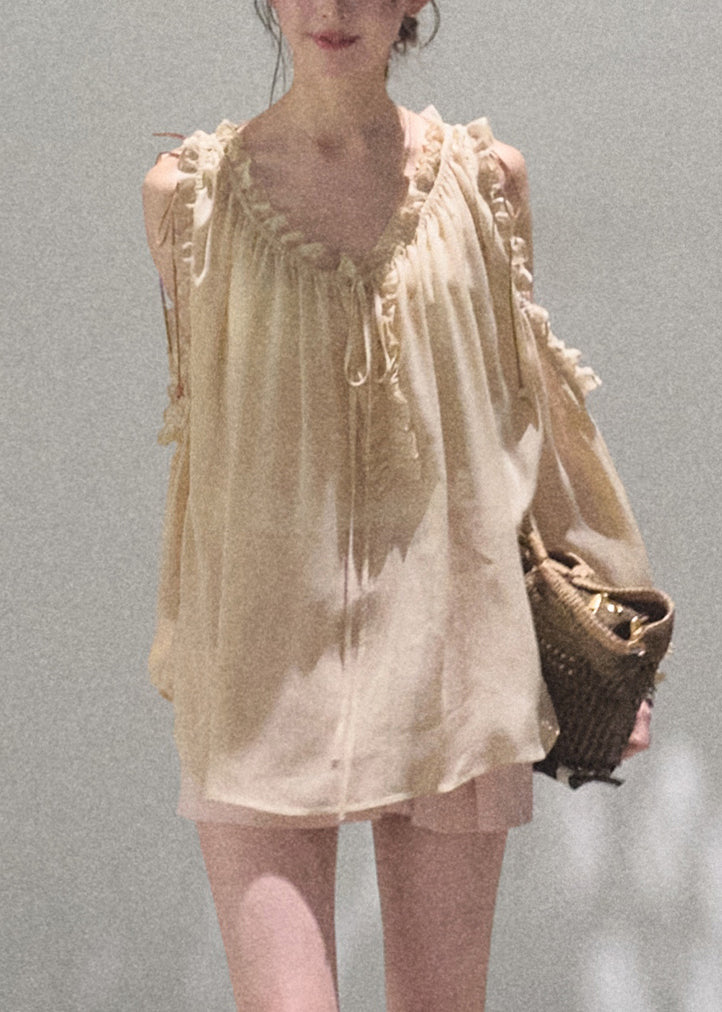 Chiffon Loose Up Khaki Fall Ruffled Lace Shirts
