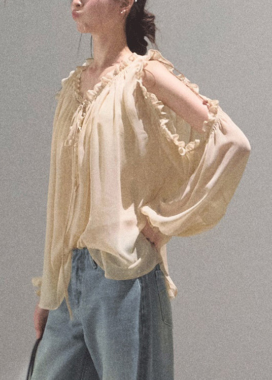 Chiffon Loose Up Khaki Fall Ruffled Lace Shirts