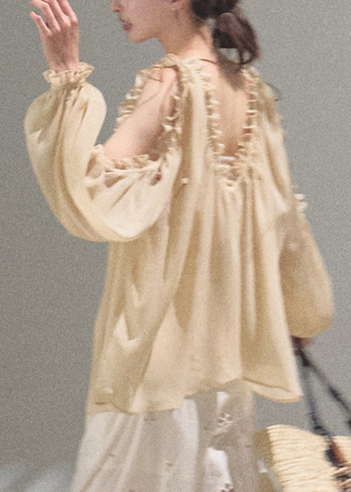 Chiffon Loose Up Khaki Fall Ruffled Lace Shirts