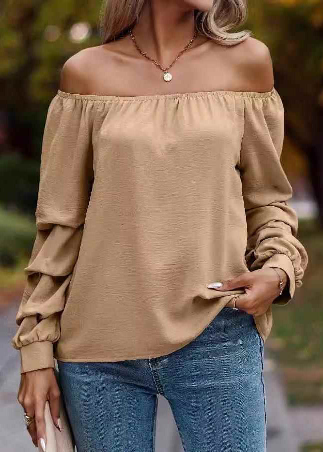 Loose Tops Spring Khaki Neck Shirts Slash Solid