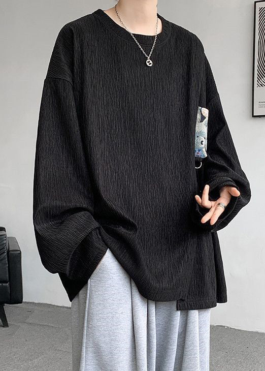 Loose Solid Men Shirts Khaki T Cotton Spring Tasseled