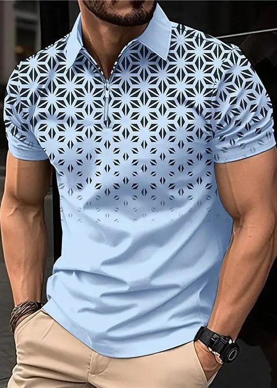 Zip Mens Loose Summer Polo Cotton Print Shirts Up Khaki