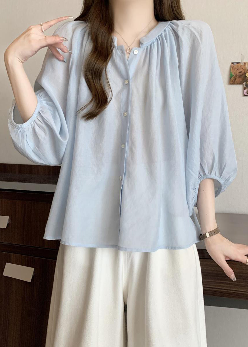 Chiffon Pan Peter Light Button Shirts Bracelet Blue Loose Collar