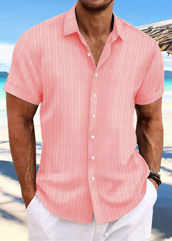 Loose Peter Men Solid Collar Shirt Blue Cotton Button Light Pan