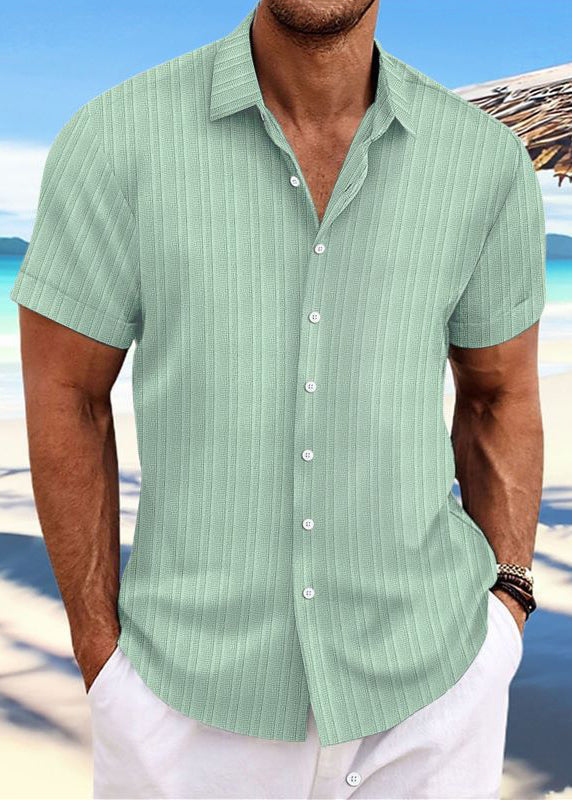 Loose Peter Men Solid Collar Shirt Blue Cotton Button Light Pan