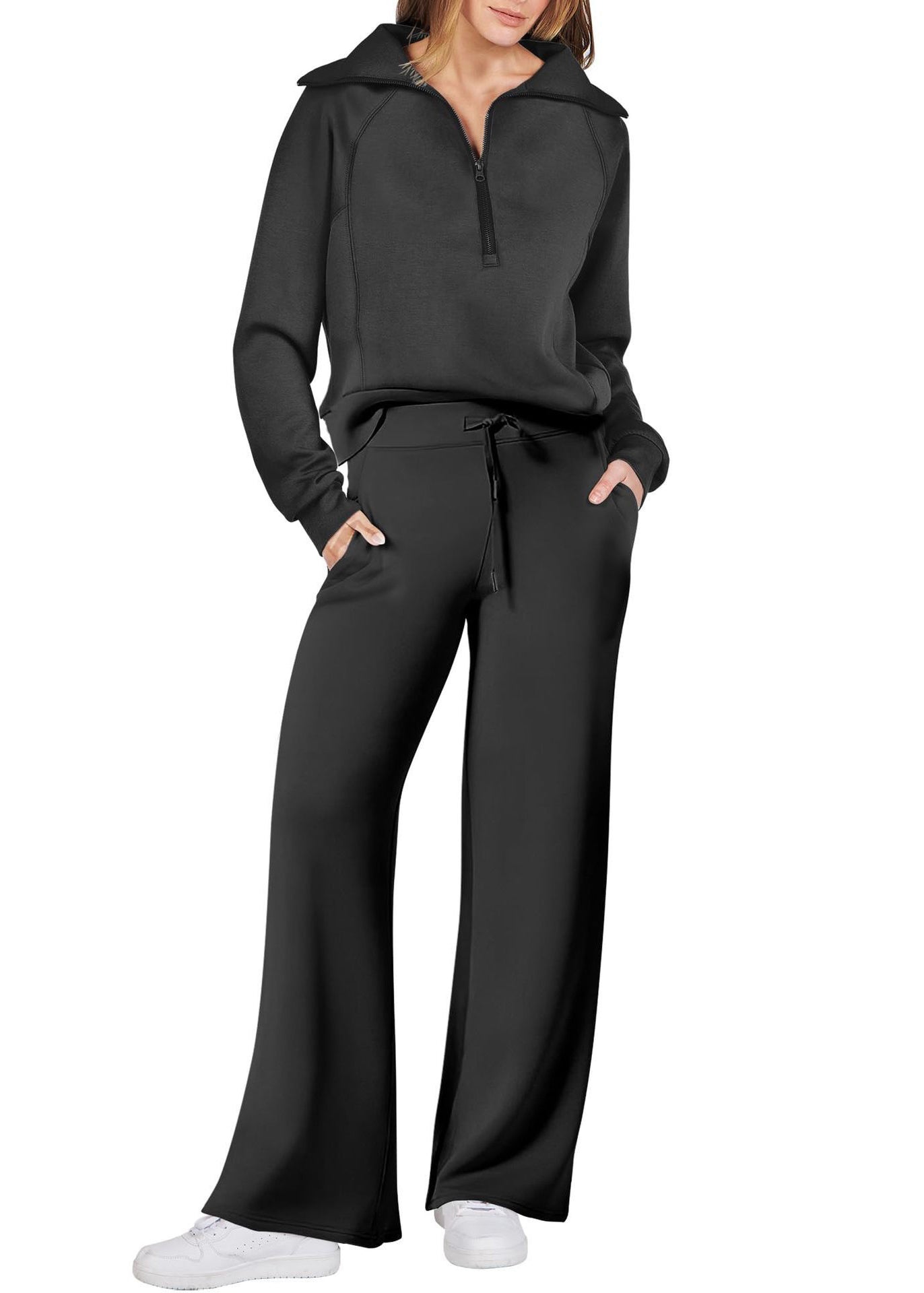Zip Leg Solid Two And Tops Light Green Cotton Loose Up Pants Wide