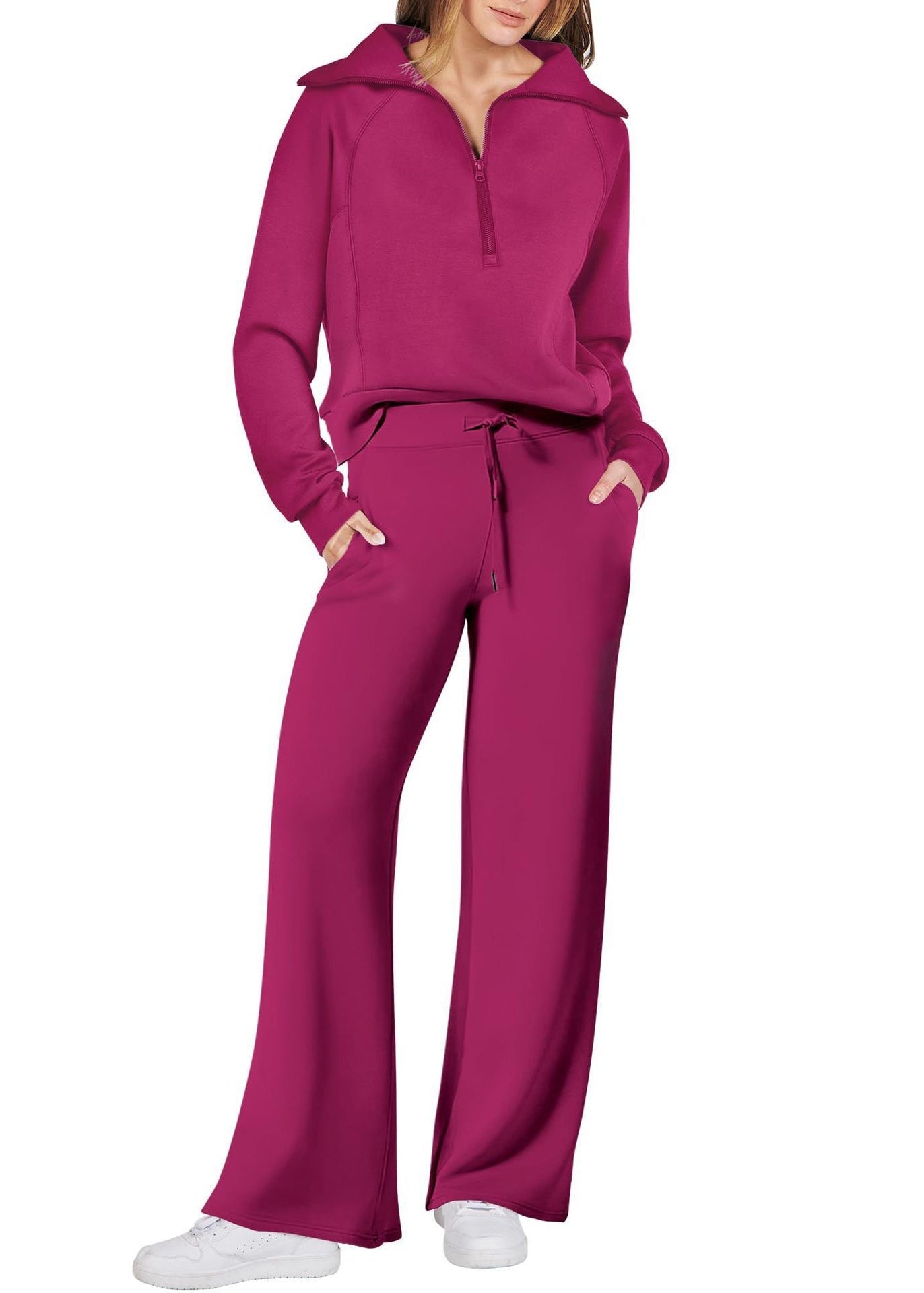Zip Leg Solid Two And Tops Light Green Cotton Loose Up Pants Wide