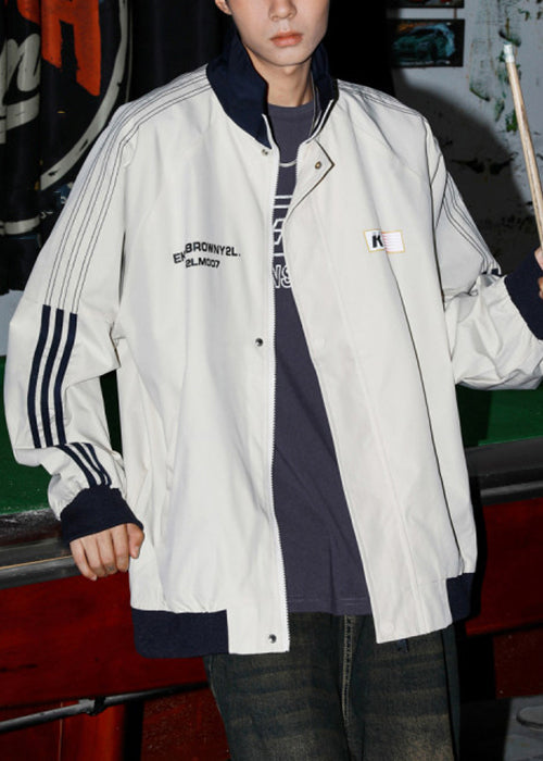 Loose Grey Letter Cotton Men Striped Light Spring Coat