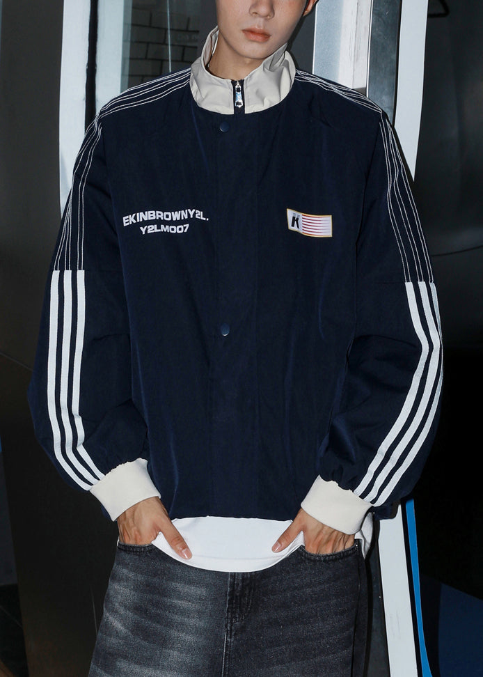 Loose Grey Letter Cotton Men Striped Light Spring Coat