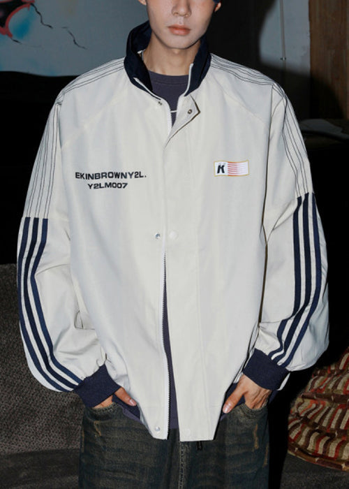 Loose Grey Letter Cotton Men Striped Light Spring Coat