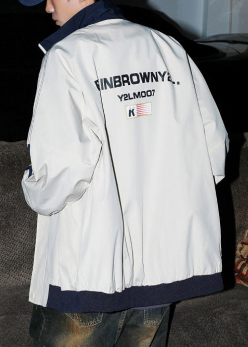 Loose Grey Letter Cotton Men Striped Light Spring Coat