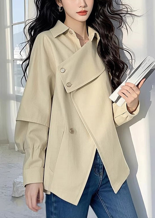 Trench Asymmetrical Light Khaki Button Coat Loose Cotton Fall