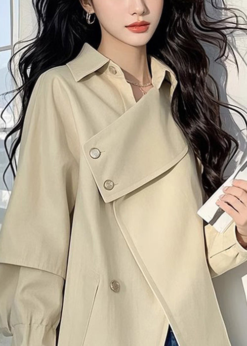 Trench Asymmetrical Light Khaki Button Coat Loose Cotton Fall