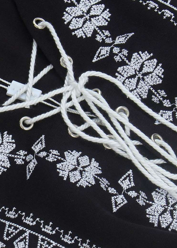 Sleeve Embroidered Cotton Up Lace Navy Mid Bracelet Loose Dress