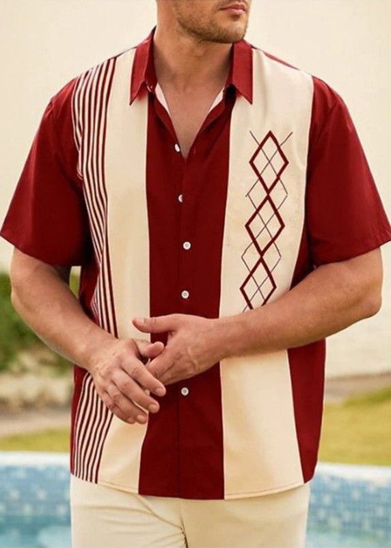 Summer Loose Cotton Shirts Striped Men Patchwork Navy