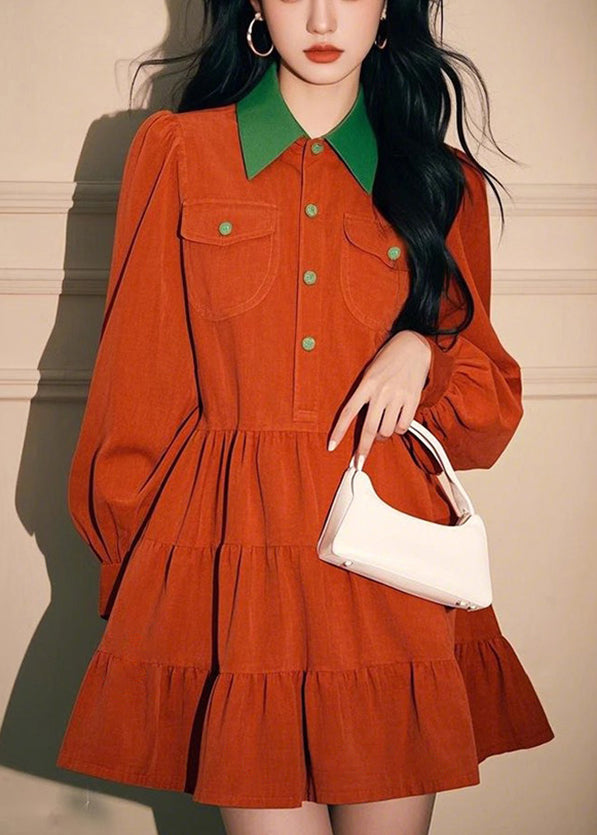 Shirts Button Dress Pan Collar Spring Peter Loose Orange Corduroy