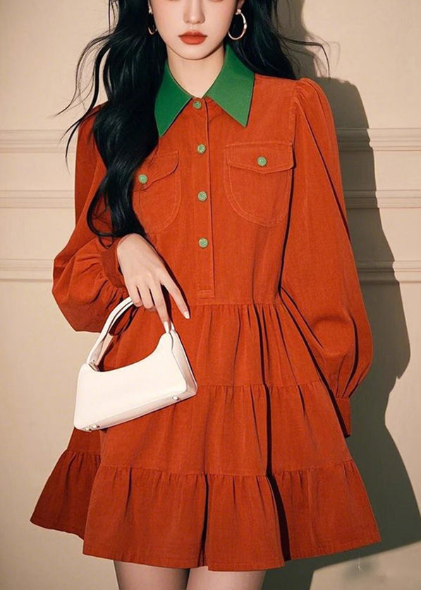 Shirts Button Dress Pan Collar Spring Peter Loose Orange Corduroy