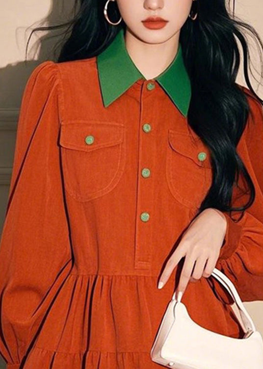 Shirts Button Dress Pan Collar Spring Peter Loose Orange Corduroy