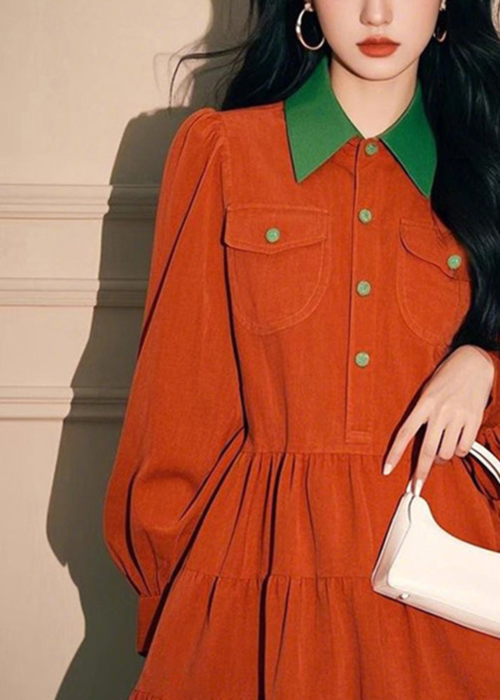 Shirts Button Dress Pan Collar Spring Peter Loose Orange Corduroy