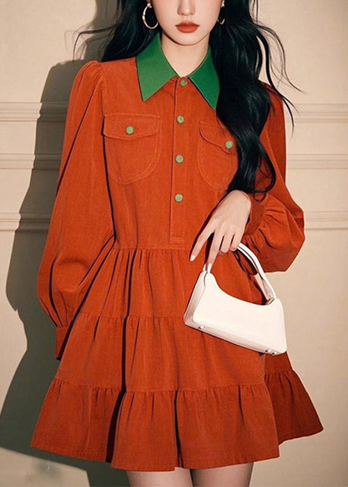 Shirts Button Dress Pan Collar Spring Peter Loose Orange Corduroy