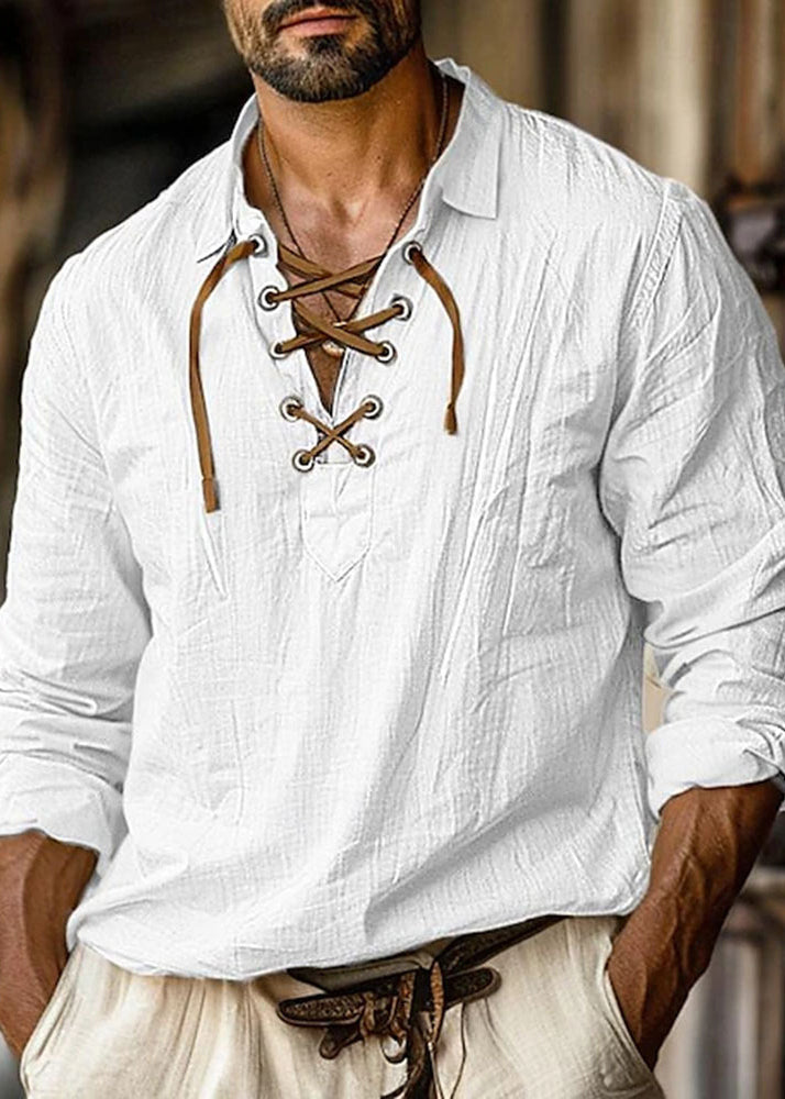 Cotton Fall Peter Men Orange Loose Shirt Pan Up Collar Lace