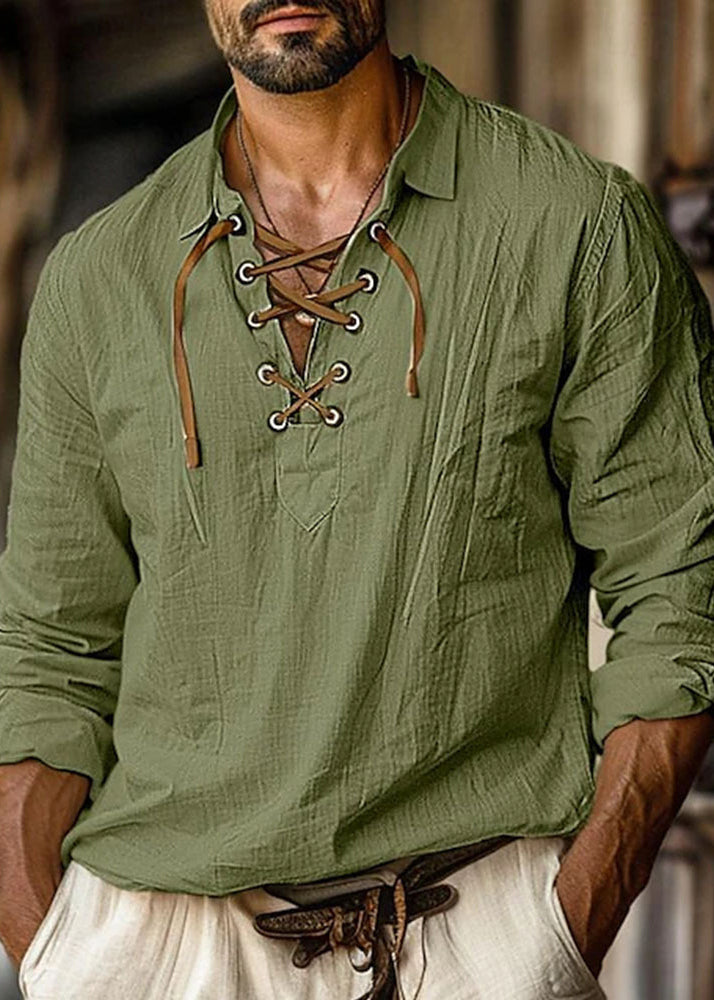 Cotton Fall Peter Men Orange Loose Shirt Pan Up Collar Lace